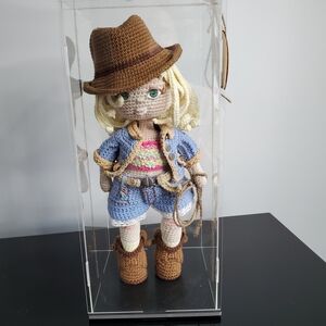 Handcrafted Crochet Doll with Brown Hat and Blue Outfit